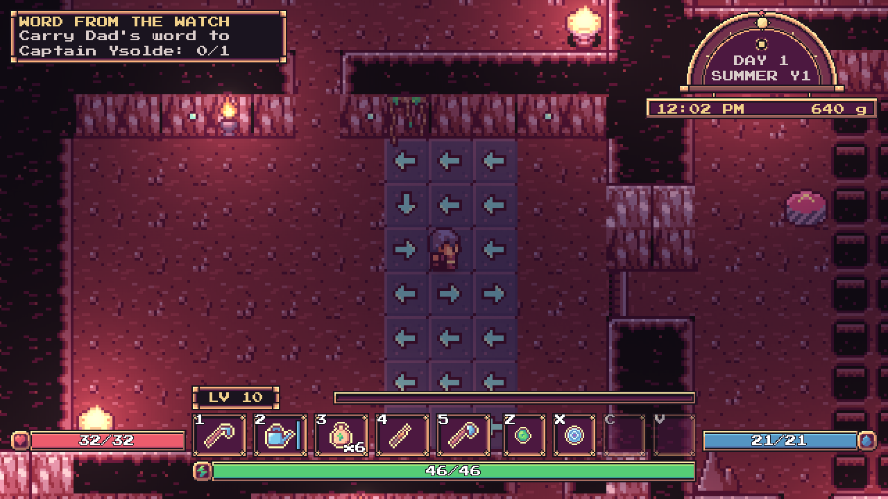 A Monk on arrow tiles in a dungeon puzzle